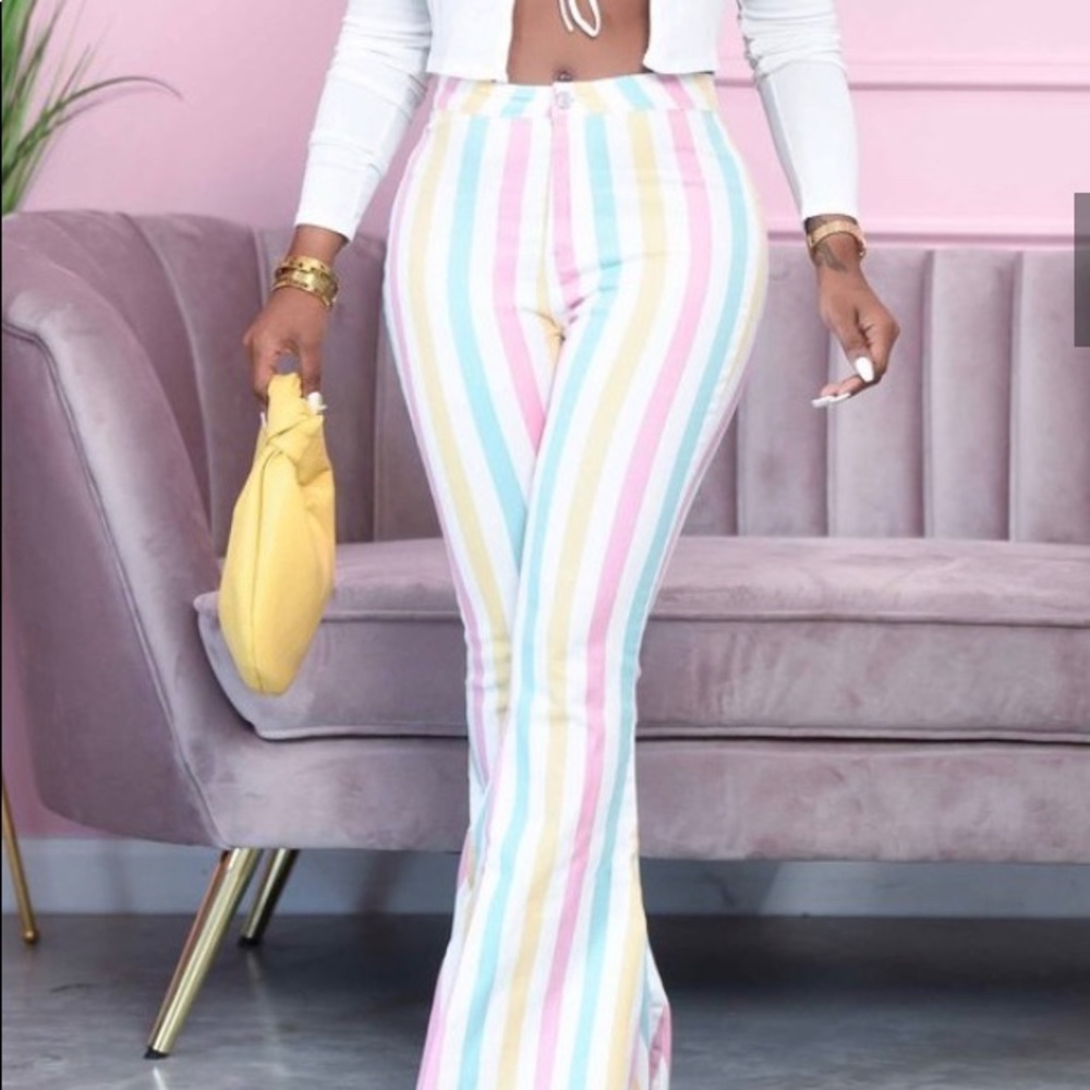 Pastel colored flare jeans